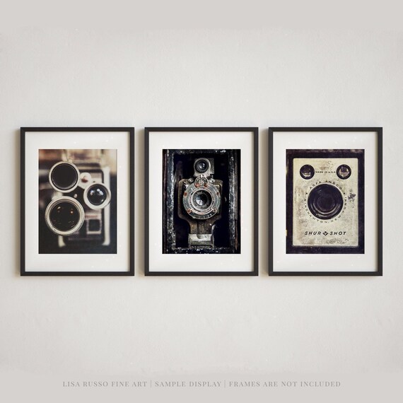 Vintage Camera Photo Prints: Rustic Industrial Wall Art, Set of 3