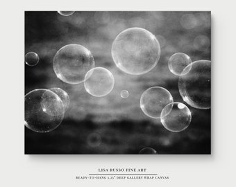 Abstract Black and White Bubbles Bathroom Canvas Print - Modern Wall Art for Kids Powder Rooms and Guest Baths - Decorative and Stylish