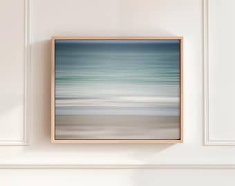 Framed Coastal Abstract Canvas Wall Art: Modern Blue Decor