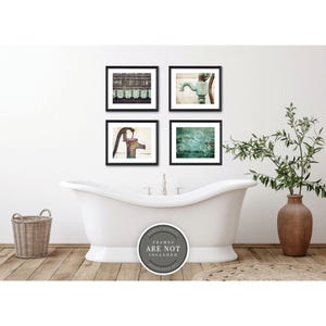Vintage Bathroom Art Prints: Teal Green Farmhouse Set of 4 - Unframed Photography Prints image 1