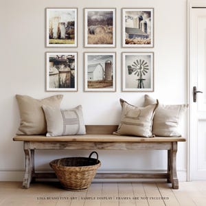 Farmhouse Wall Art Prints: Rustic Barn, Windmill, Milk Can - Set of 6