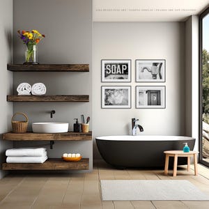 Rustic Farmhouse Bathroom Art: Black and White Prints, Set of 4