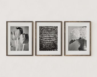 Romantic Black and White Wall Decor Set - Floral and Love Poem Art Prints for Wedding Gift or Bedroom Decor