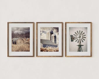 Farmhouse Wall Decor: Rustic Country Prints (Set of 3, Neutral Colors) - Unframed Photography Prints