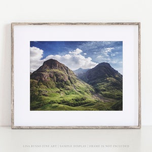 Scotland Mountain Landscape Print - Three Sisters Art Photo - Green, Blue Wall Art Decor