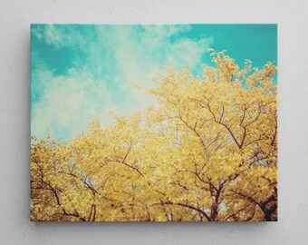 Teal and Gold Canvas Wall Art - Colorful Nature Decor for Living Room Bedroom or Nursery - Ready to Hang