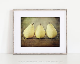 Farmhouse Pears Kitchen Print - Yellow Vintage-Style Wall Art for Country Dining Room - Mom Gift