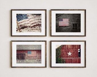 American Flag Photography: Rustic Barn Prints (4-Print Set) - Unframed Photography Prints