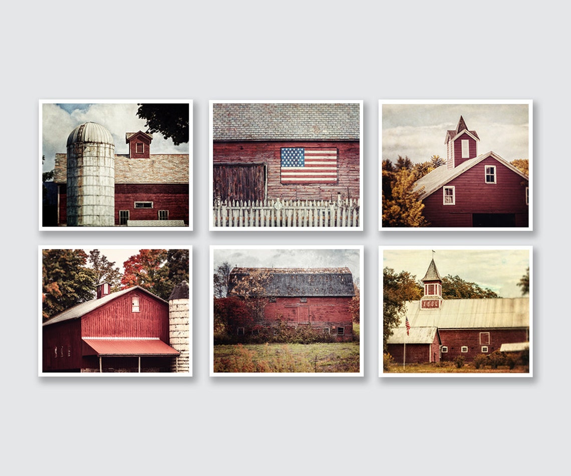 Rustic Red Farmhouse Wall Art Decor. Red Barn Landscape Wall Etsy