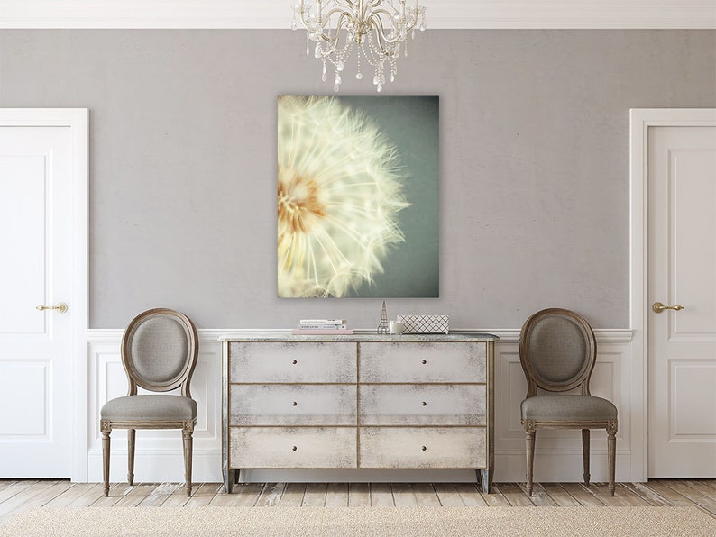 Shabby Chic Blue and Ivory Dandelion Floral Wall Art Canvas Nursery, Bathroom or Bedroom Decor Bild 2