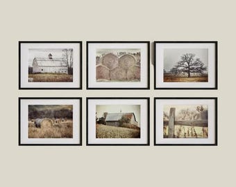 Farmhouse Landscape Art Prints: Beige Rustic Wall Decor Set - Unframed Photography Prints