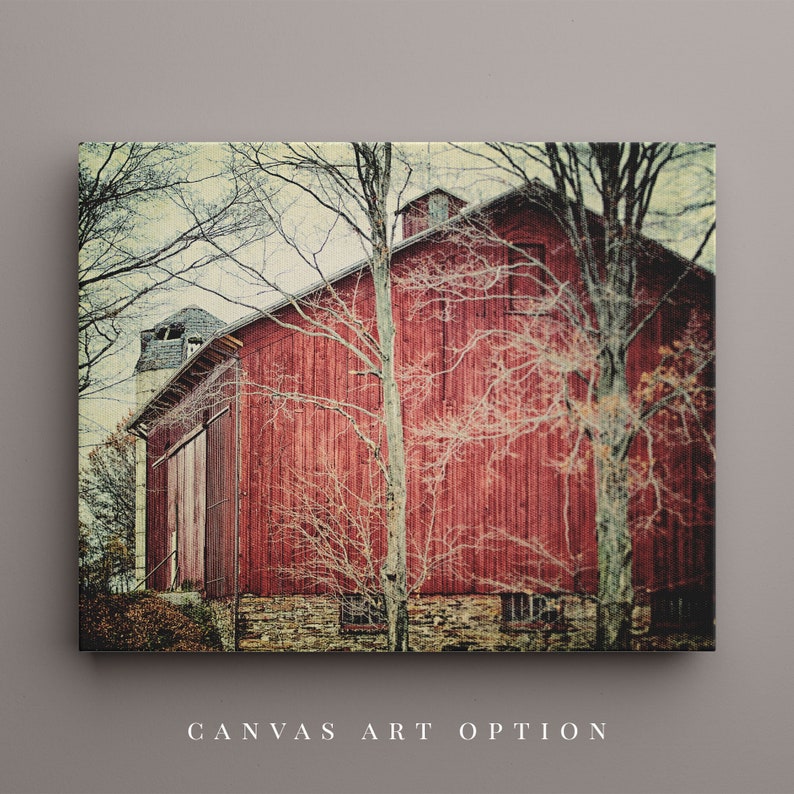 Red Farmhouse Wall Art Rustic Barn Landscape Photo Print for Country Home Decor Gift for Her image 2
