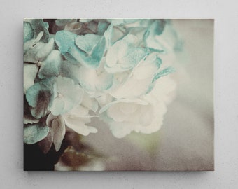 Large Teal Hydrangea Canvas Wall Art - Shabby Chic Floral Print for Bedroom Bathroom or Office