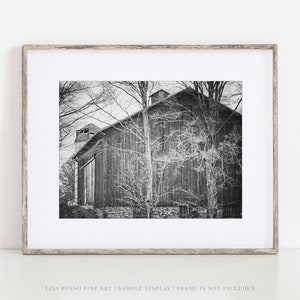 Black and White Barn Landscape Print for Farmhouse Wall Decor - Vintage Rustic Country Barn Art for Living Room