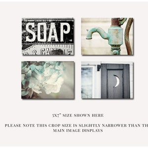 Farmhouse Bathroom Wall Decor Prints or Canvas, Rustic Bathroom Art Set, Teal, Black, Blue, Soap Sign, Water Pump, Outhouse Moon, Bath Art image 7