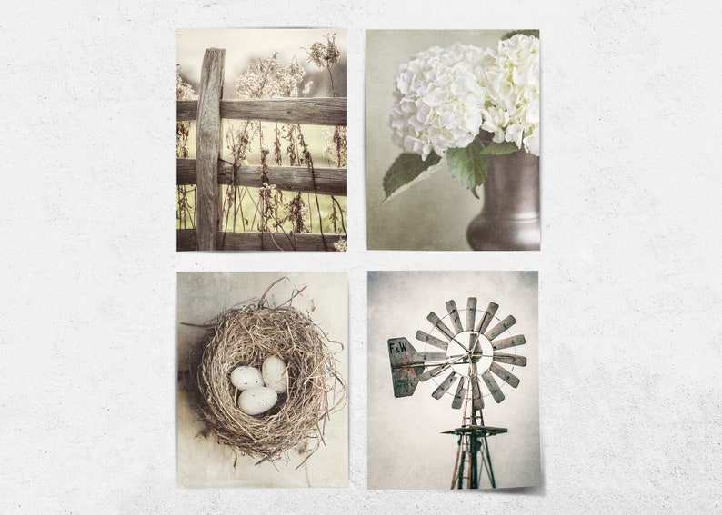 Country Farmhouse Wall Art Prints or Canvas Beige Shabby Chic Decor Gallery Set of 4 for Living Room, Bedroom, Kitchen Gift for Her image 4