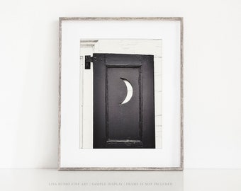Whimsical Outhouse Moon Print - Farmhouse Bathroom Decor - Black Bathroom Wall Art