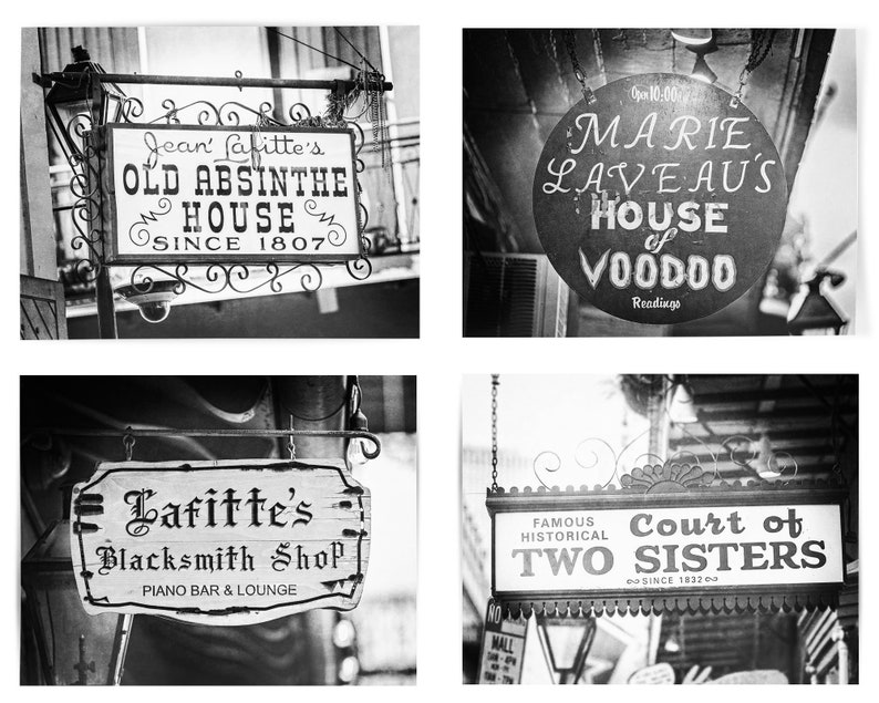 New Orleans Art Print Set Black and White French Quarter Gallery Wall Louisiana Home Bar Decor 5x7 8x10 11x14 16x20 Sizes Available image 3