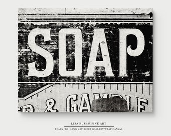 Black and White Vintage Soap Canvas Print for Bathroom or Laundry Room Decor - Ready to Hang