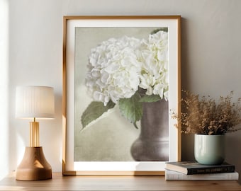 French Country Floral Wall Art - Shabby Chic Nature Photography - Rustic Home Decor - Neutral Ivory, Beige, Tan Hydrangea Flowers