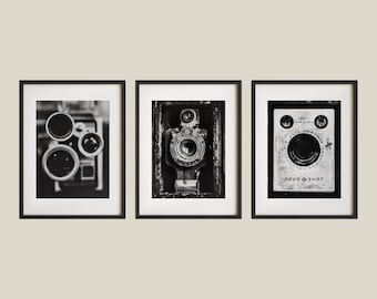 Black and White Vintage Camera Print Set | Industrial Wall Art - Unframed Photography Prints