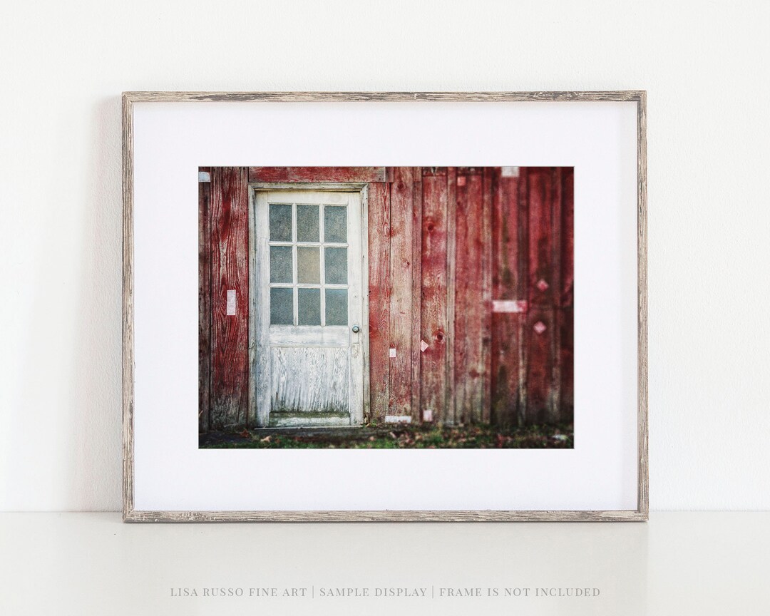 Rustic Red Barn Wall Decor - Vintage Farmhouse Art - White Door Photo ...