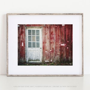 Rustic Red Barn Wall Decor - Vintage Farmhouse Art - White Door Photo Print - Barn Photography