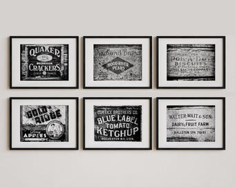 Kitchen Wall Art Set: Vintage Black & White Prints - Farmhouse Style - Unframed Photography Prints