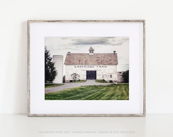 Farmhouse Wall Art - Rustic White Barn Landscape Print or Canvas - Perfect Gift for Her - Farm Decor