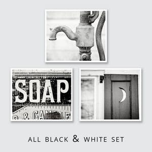 Farmhouse Black and White Bathroom Art Prints or Canvas Set Country Bathroom Wall Decor Gift for Her Set of 3 image 5
