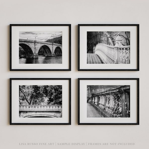 Black and White Bridge Landscape Prints or Canvas - Scotland Ireland and New York City - Set of 4 - Large Wall Art - Travel Photography