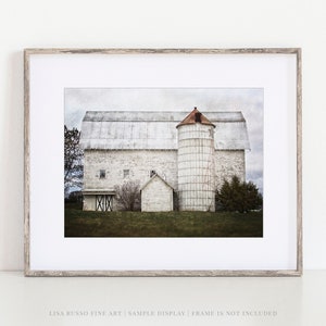Farmhouse Vintage White Barn Landscape Print or Canvas Rustic Wall Decor for Living Room Gift for Her image 4