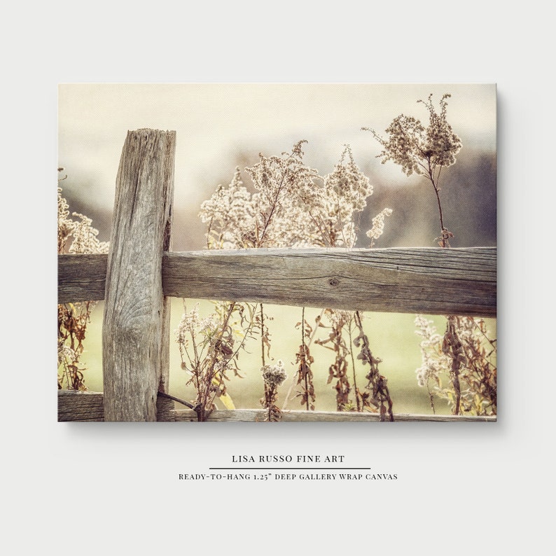 Rustic Farmhouse Canvas Wall Art Yellow Pasture Fence Living Room or Bedroom Decor Ready to Hang image 1