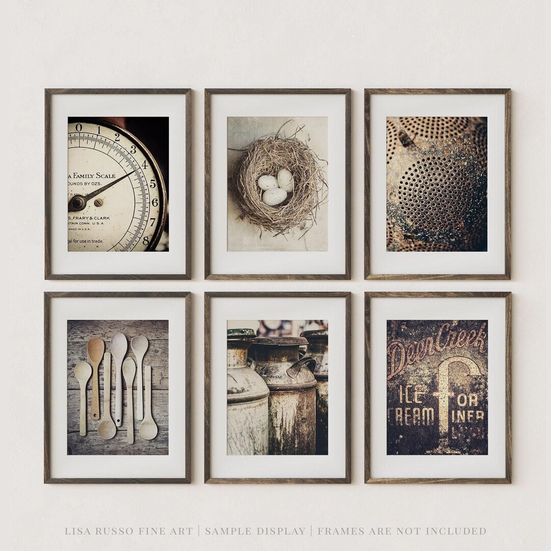 rustic cozy kitchen art prints under $7 shipped |... Farmhouse Kitchen Wall Art: Rustic Vintage Prints - Set of 6 - Unframed ...