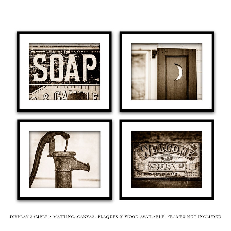Rustic Sepia Bathroom Wall Art Decor Set Of 4 Farmhouse