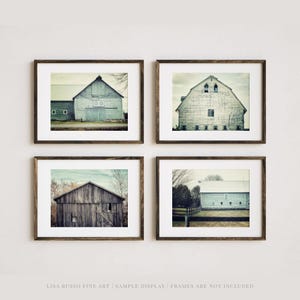 Farmhouse Photography Prints, Barn Scenes, Aqua Blue (Set of 4) - Unframed Photography Prints