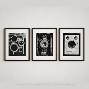 Black and White Vintage Cameras Print Set - Industrial Wall Decor - Gift for Him or Photographer Gifts - Office, Living Room Decor