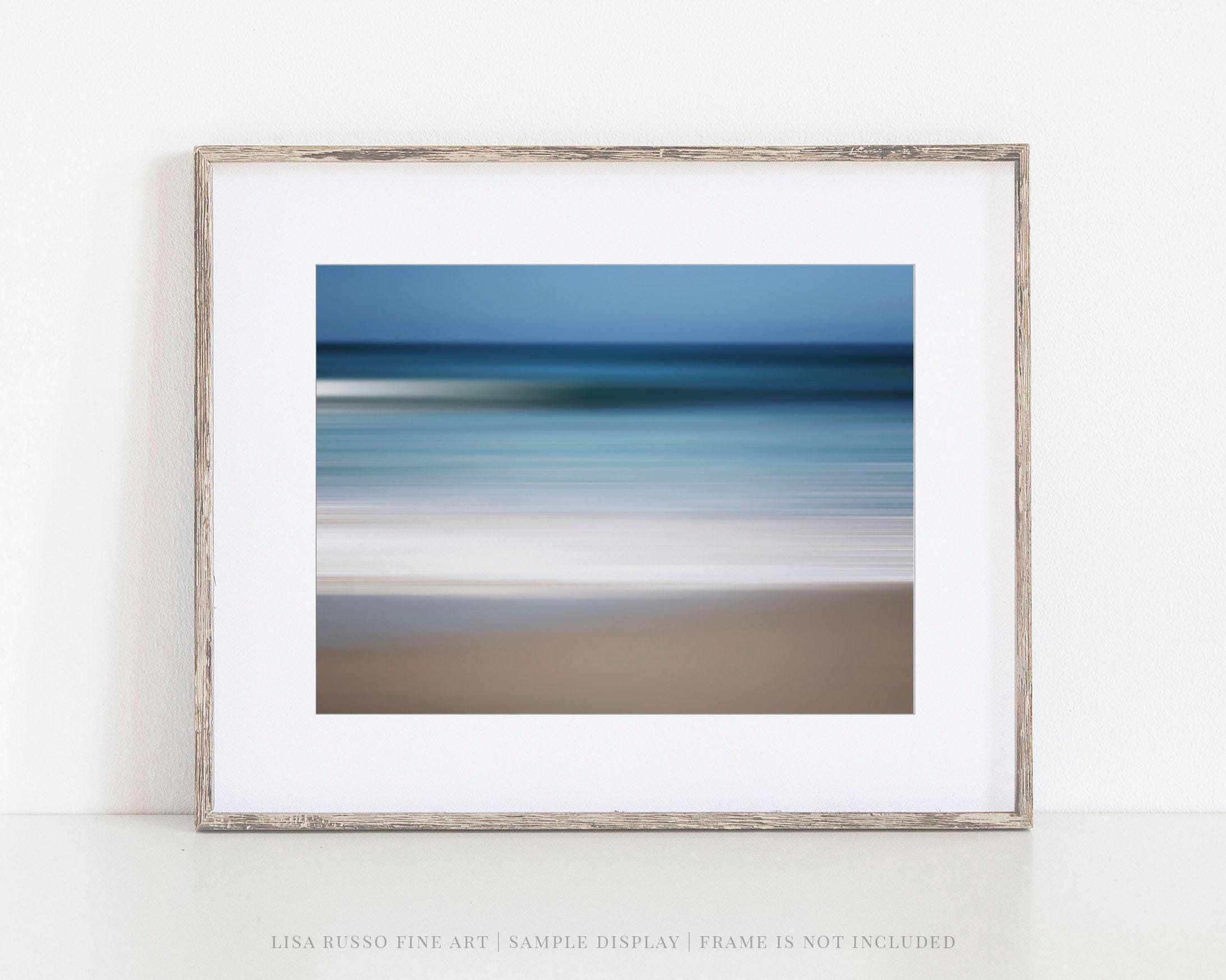 Beach Abstract Art, Coastal Blues Minimalist Wall Image Unframed Print or Canvas Bathroom Decor