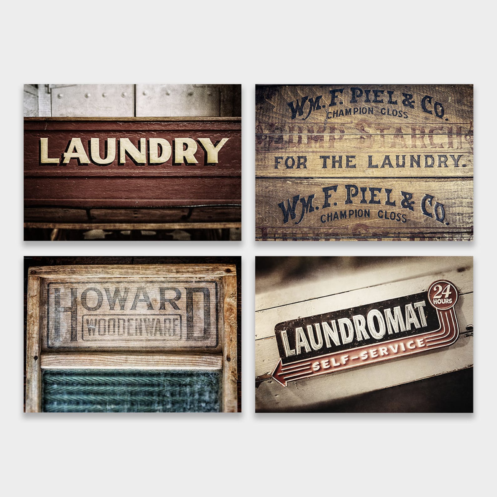 Rustic Laundry Room Wall Art Decor. Set of 4 Vintage Red and Etsy