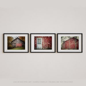 Red Barn Prints or Canvas Set of 3 Farmhouse Wall Decor Kitchen Foyer Office Bedroom Landscape Photography image 2