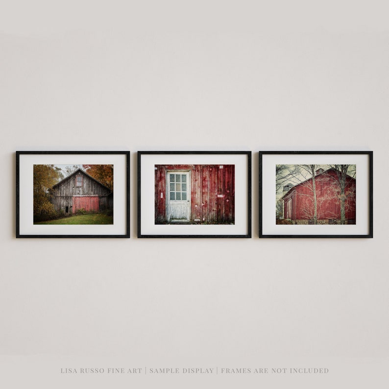 Red Barn Prints or Canvas Set of 3 Farmhouse Wall Decor Kitchen Foyer Office Bedroom Landscape Photography image 2