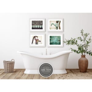 Vintage Bathroom Art Prints: Teal Green Farmhouse Set of 4 - Unframed Photography Prints image 3