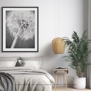 Dandelion Black and White Print Modern Minimalist Home Decor Gift for Her or Baby Neutral Floral Wall Art image 2