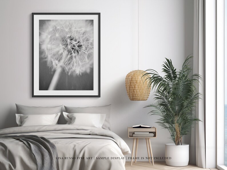 Dandelion Black and White Print Modern Minimalist Home Decor Gift for Her or Baby Neutral Floral Wall Art image 2