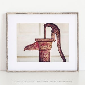 Farmhouse Kitchen Decor - Vintage Red Pitcher Pump Photo Print or Canvas Art - Gift for Her - Bathroom or Laundry Room