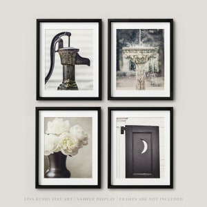 Set of 4 Vintage Bathroom Wall Art Prints or Canvas in Black, Green, Beige - Powder Room Decor