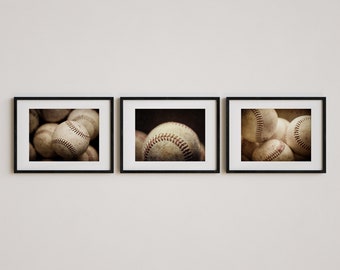 Baseball 3-Piece Art Set for Boys Room - Sports Decor Gift for Players - Bedroom Wall Prints