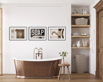 Sepia Farmhouse Bathroom Wall Art | Set of 3 | Old Time Vintage Look Decor for Bathroom Decor | Gift for Mom  | Curated Bundle