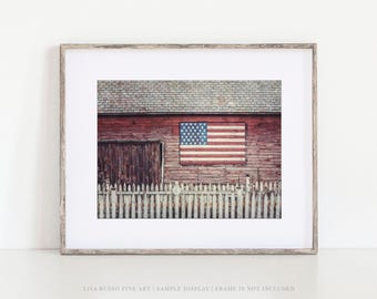 American Flag Barn Print: Rustic Farmhouse Wall Art
