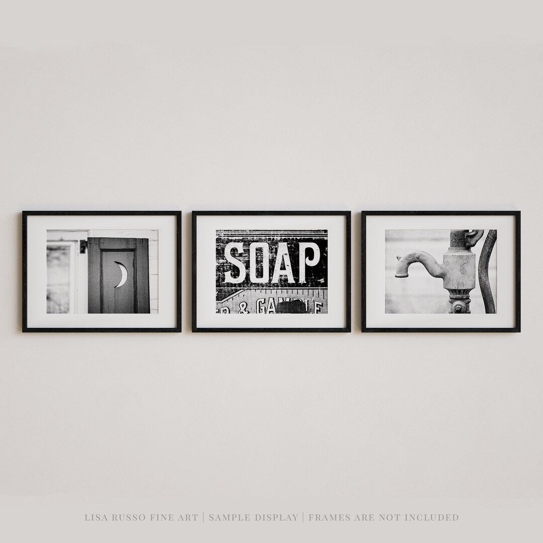 Black and White Bathroom Art Prints or Canvas Set, Farmhouse Bathroom
